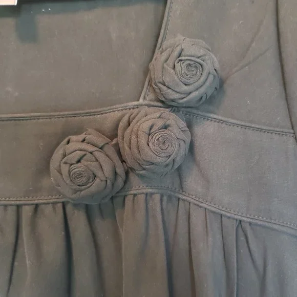 Silk Babydoll Mini Dress with Square Neck & Rose Detail - Picture 3 of 8